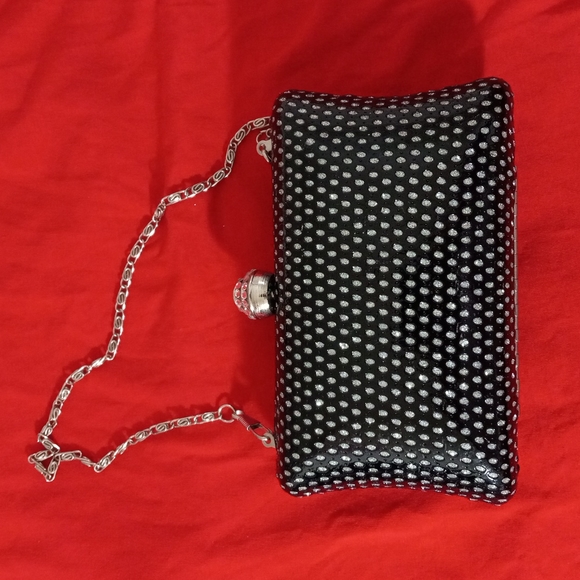 Jeweled Evening Handbag Purse Clutch Chain Strap 4" X 6" Black Lined - Picture 1 of 4